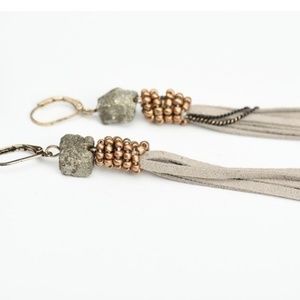 Hart and Fox Boutique Jewelry - Hematite Nugget Leather Fringe Earrings Hart and Fox Boutique Jewelry - Hematite Nugget Leather Fringe Earrings